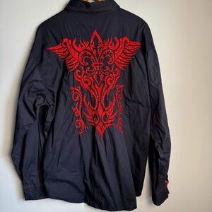 Victorious Men's Embroidered Button Up Shirt Sequins Black 3XL Western Flare